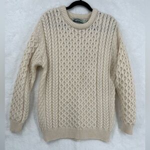 Aran Crafts Ireland Sweater Men M Cream Cable Knit Crew Fisherman Merino Wool